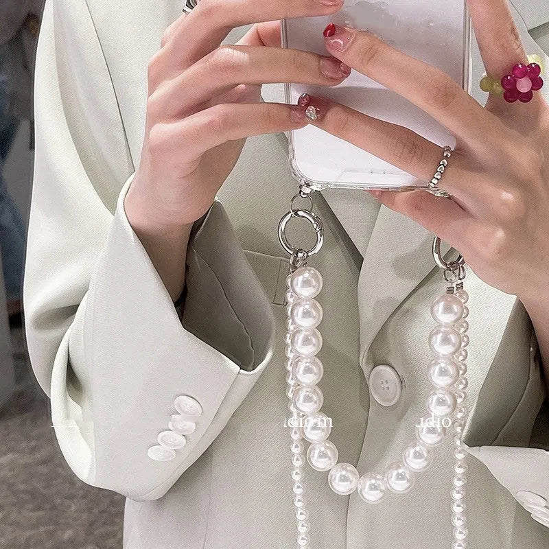 Big pearl design soft iPhone case with decorative chain in photo colour