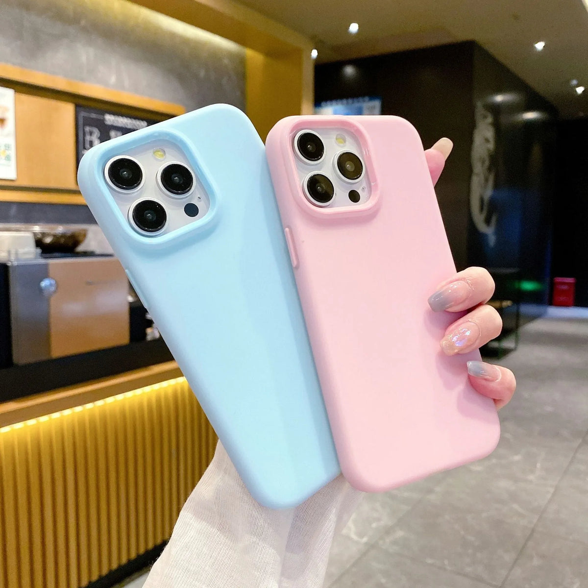 Liquid silicone dopamine phone case in blue colour for Apple iPhone with anti-fall protection