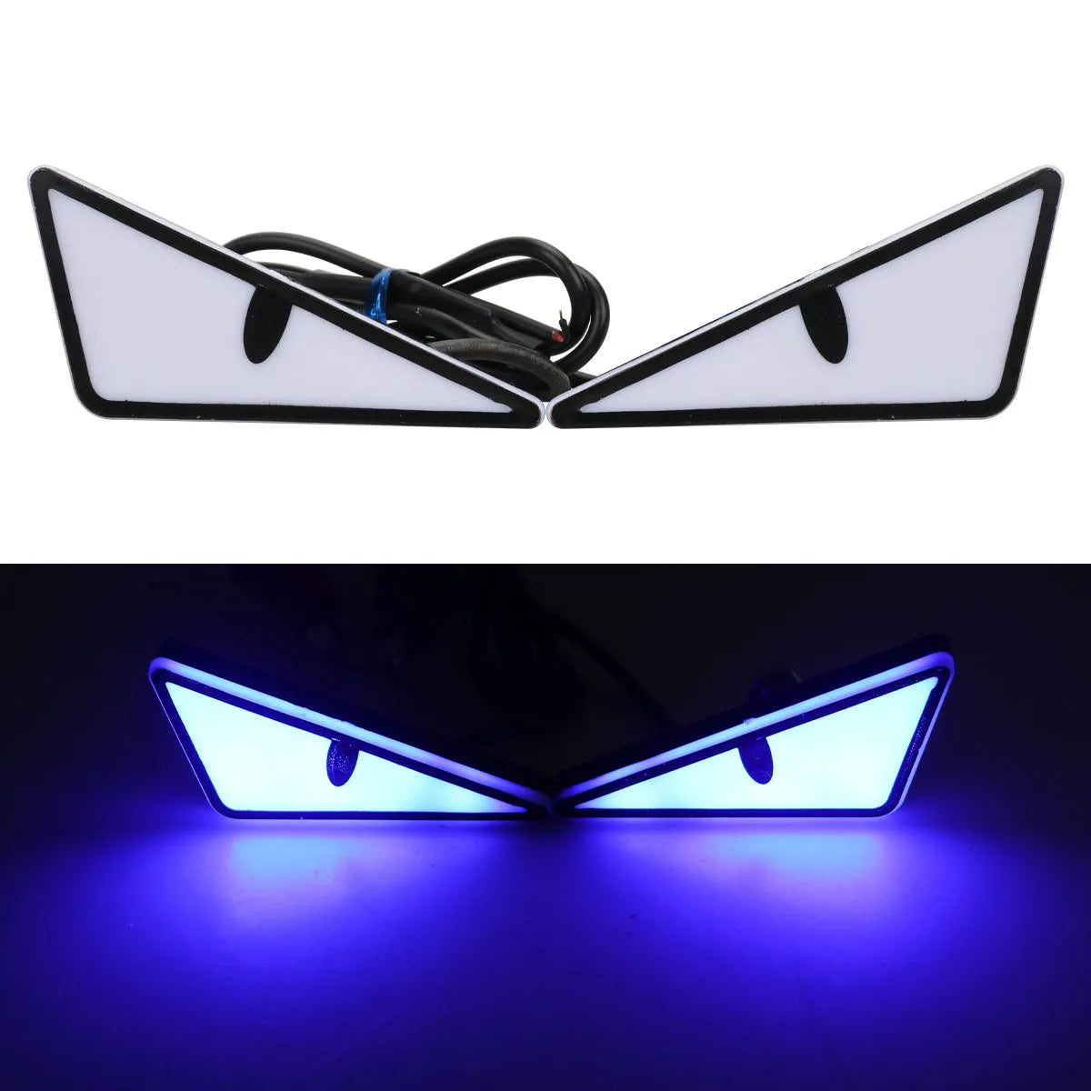 Pair of Triangle Eyes 12V plastic decorative motorcycle and car lights in semicircle shape with colour options