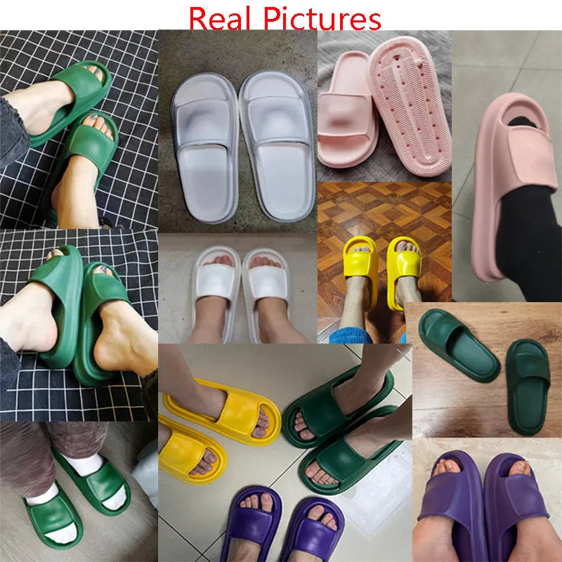 Pair of thick-soled EVA flip flop slippers in a colour option, showing non-slip tread pattern.
