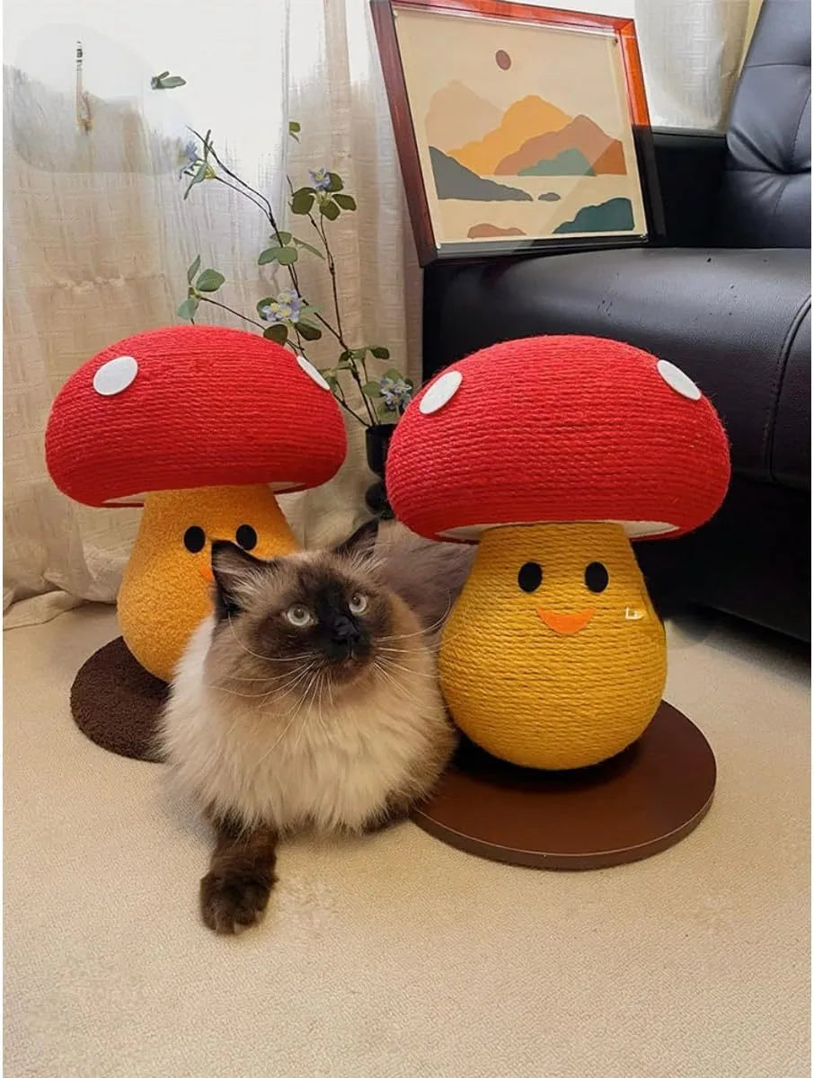 Foldable mushroom-shaped cat scratcher with accordion design cardboard construction