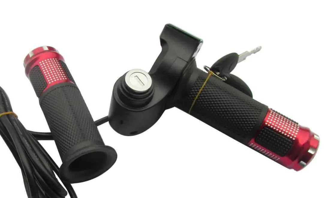 Electric vehicle handlebar control unit in blue, red, silver, and yellow colour options with 5-core wiring