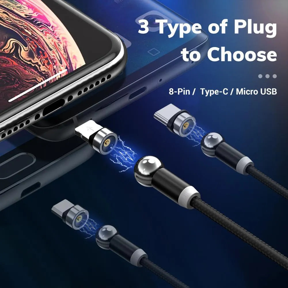 Black magnetic charging cable with spherical aluminium alloy connector on a 1 metre long TPE-coated cable.