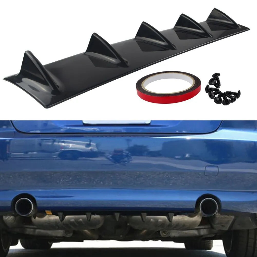 Black universal car modified spoiler rear bumper diffuser with five polyurethane shark fins made from ABS