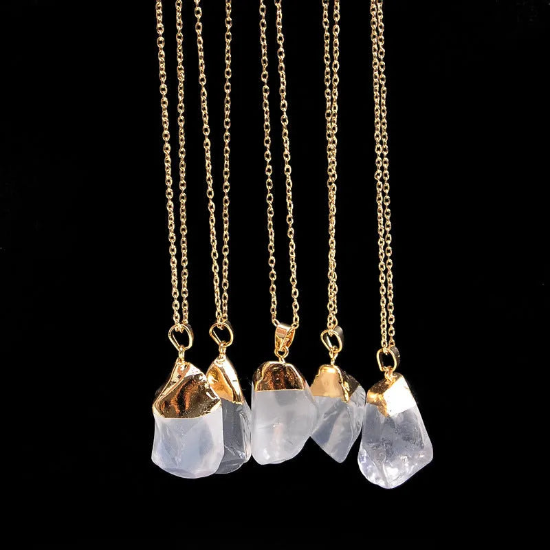 Crystal pendant necklace with natural stone and dyeing finish on adjustable chain