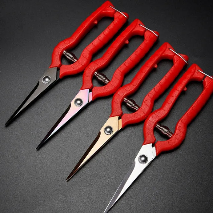 Straight bonsai gardening scissors with stainless steel blade and pink ABS plastic handle