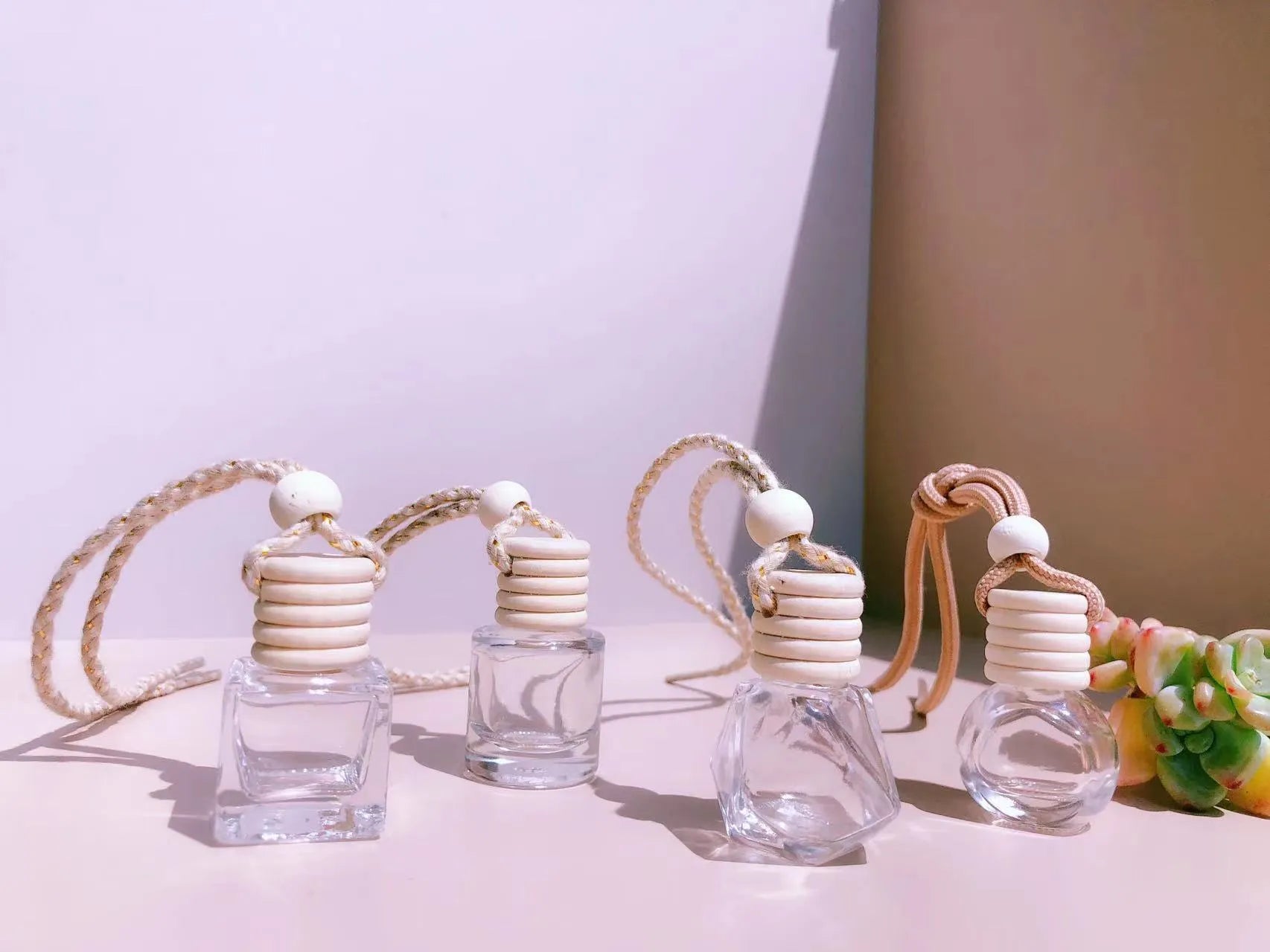 Car perfume pendant fragrance in glass bottle with cylinder, diamond, flat drum and square style options
