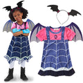 Blue cotton princess Halloween dress for young children with short sleeves