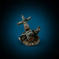 Resin aquarium ornament simulating aircraft wreckage, dimensions 8cm by 4.5cm by 4.5cm