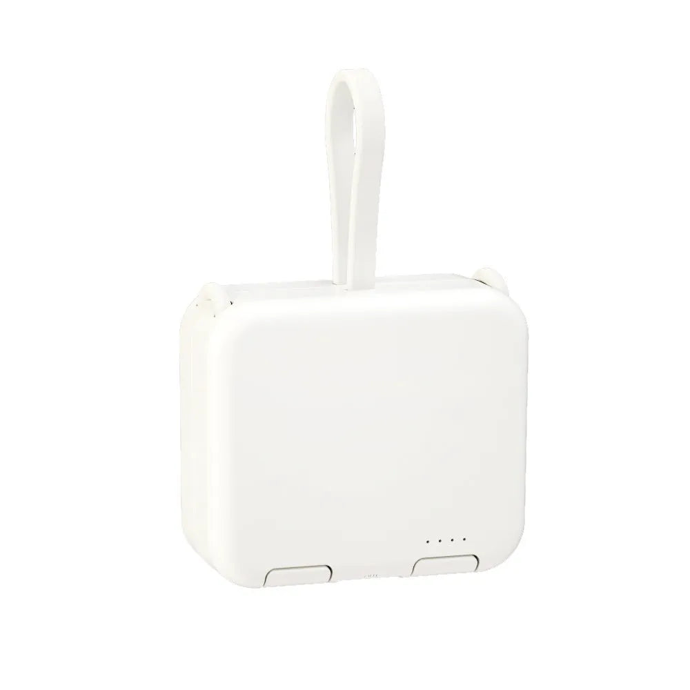 Handbag clip power bank in blue, green, red, or white with mobile phone stand functionality and dual charging ports