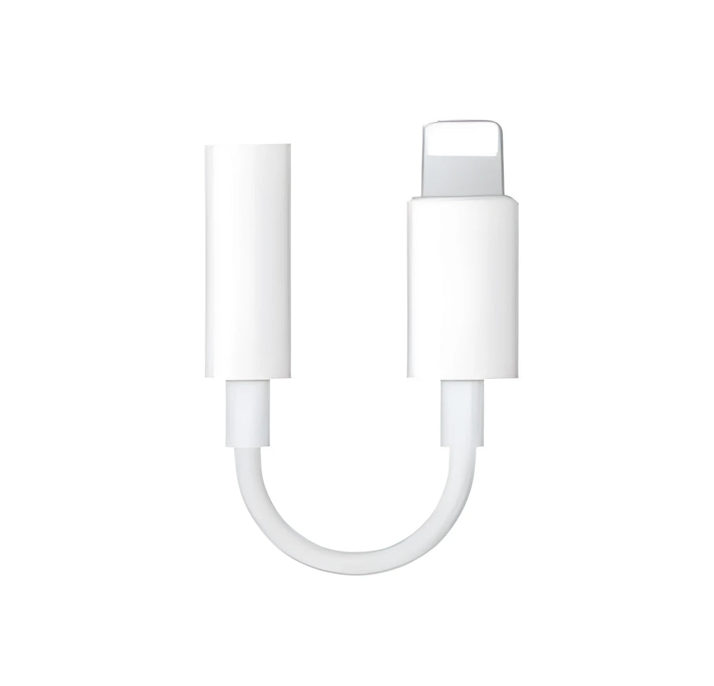 White Lightning to 3.5mm audio adapter cable for iPhone compatibility with 12cm length