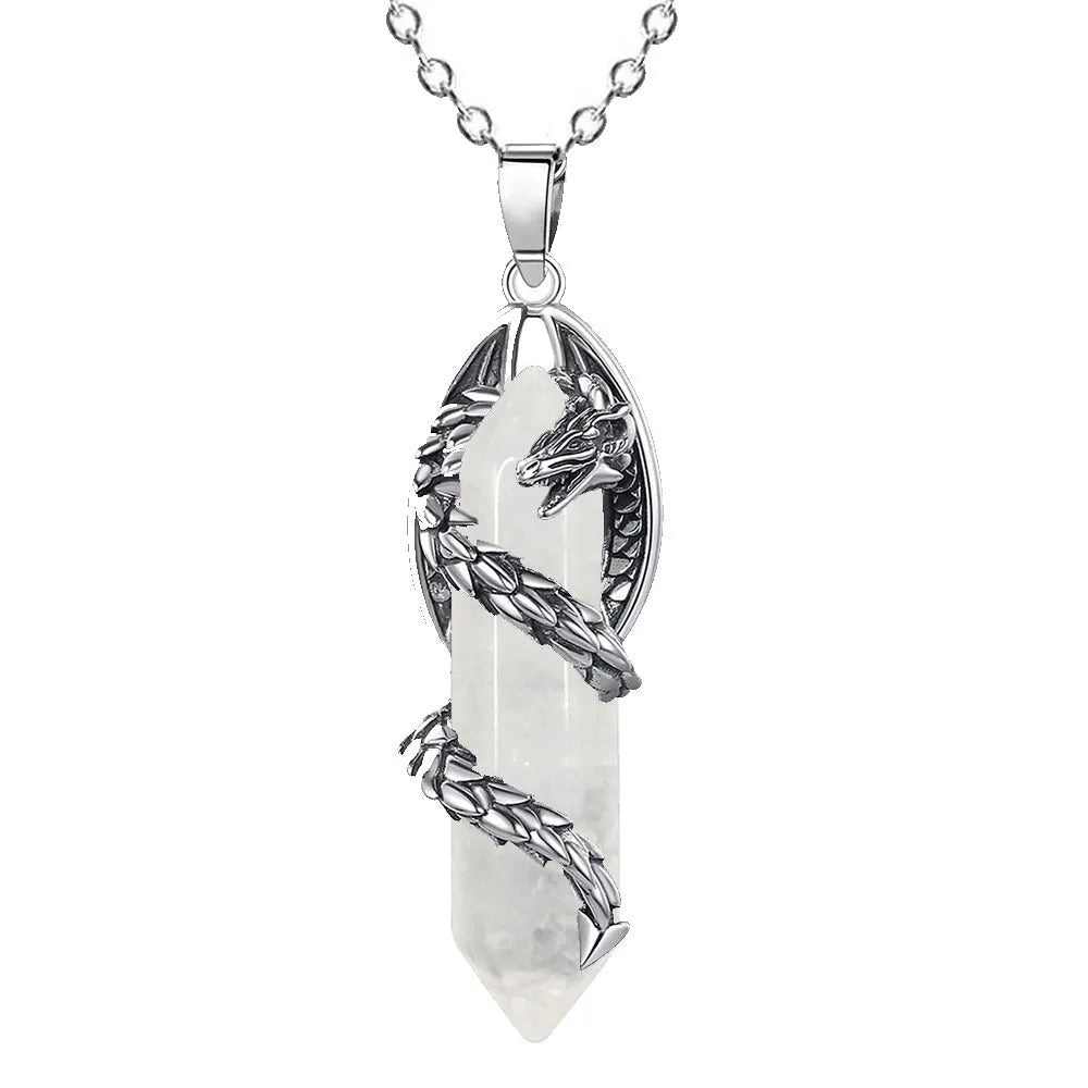 Fashion crystal flying dragon pendant necklace in amethyst colour with polished finish on a chain