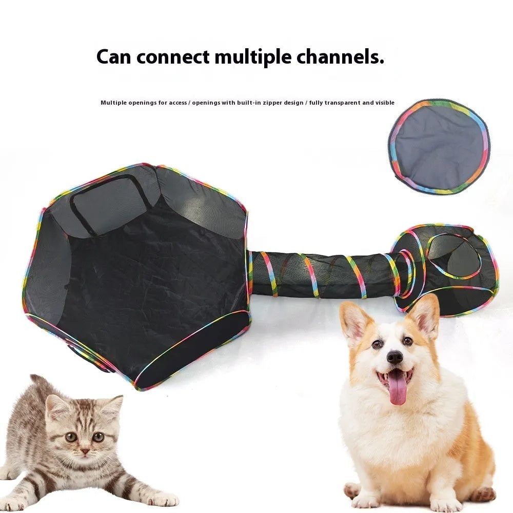 Foldable mesh cat roll cage in various configurations including squares, tent, and hexagonal designs