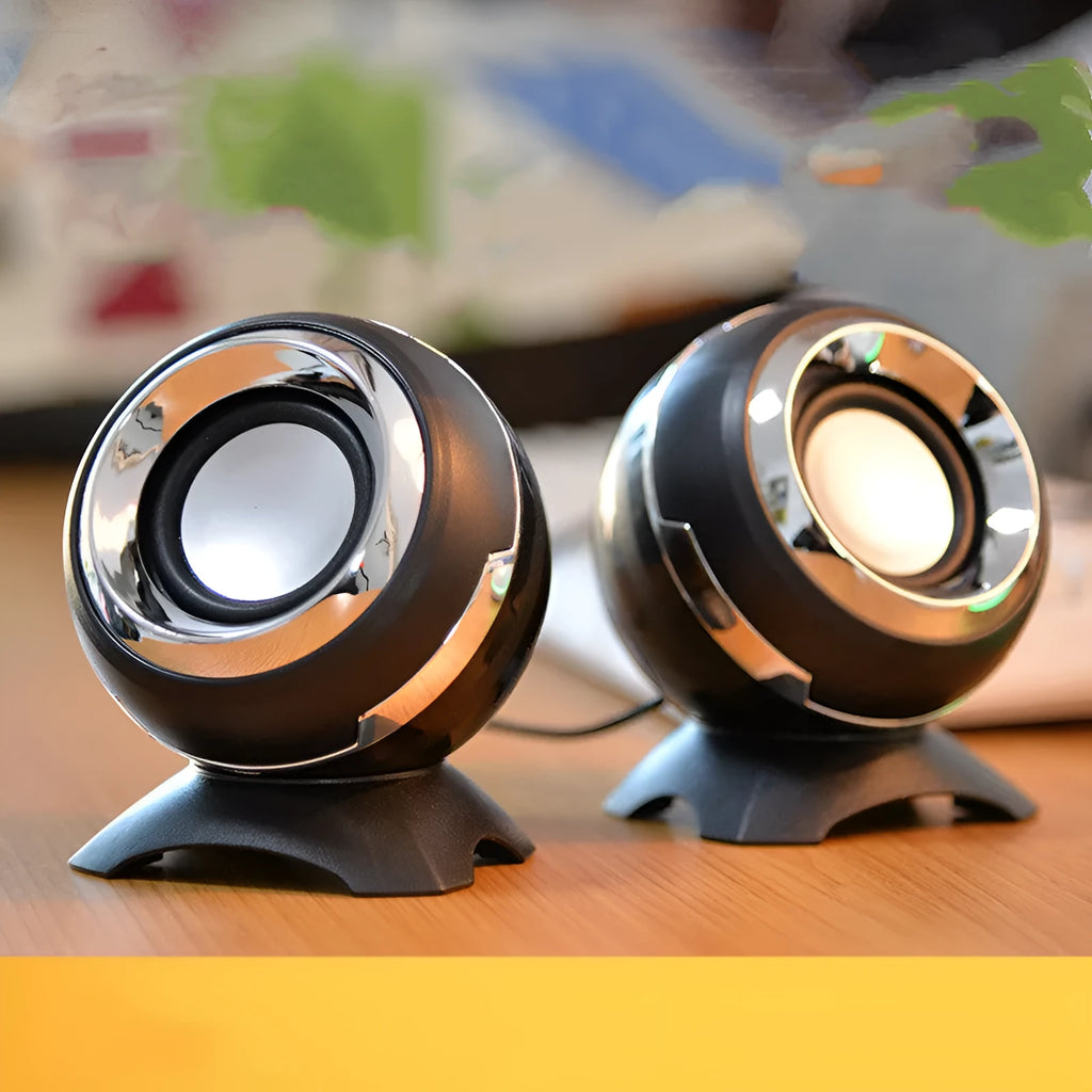 Mini multimedia desktop speakers for computers with USB power in multiple colour options