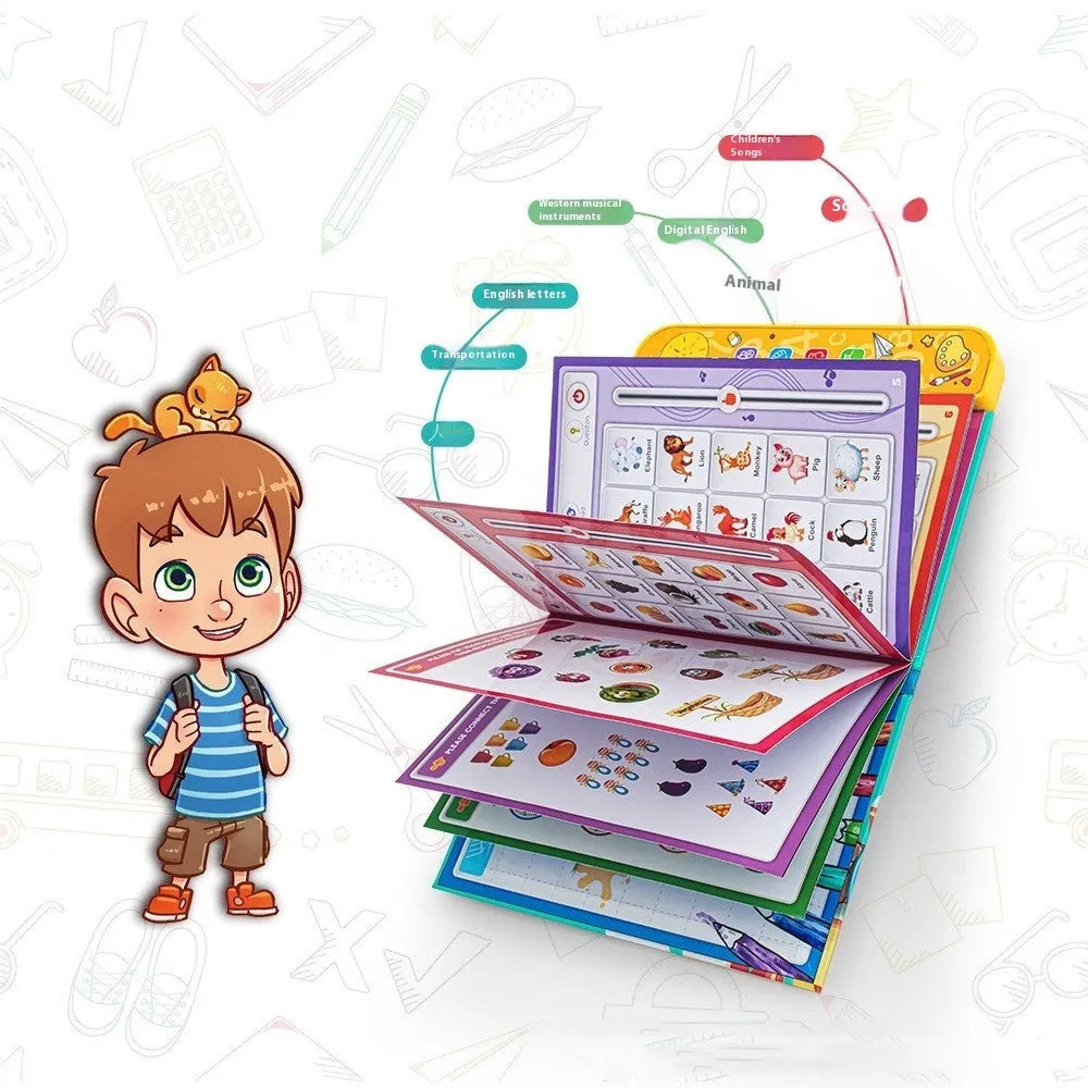 Yellow ABS educational English point reading machine with pen on a white background