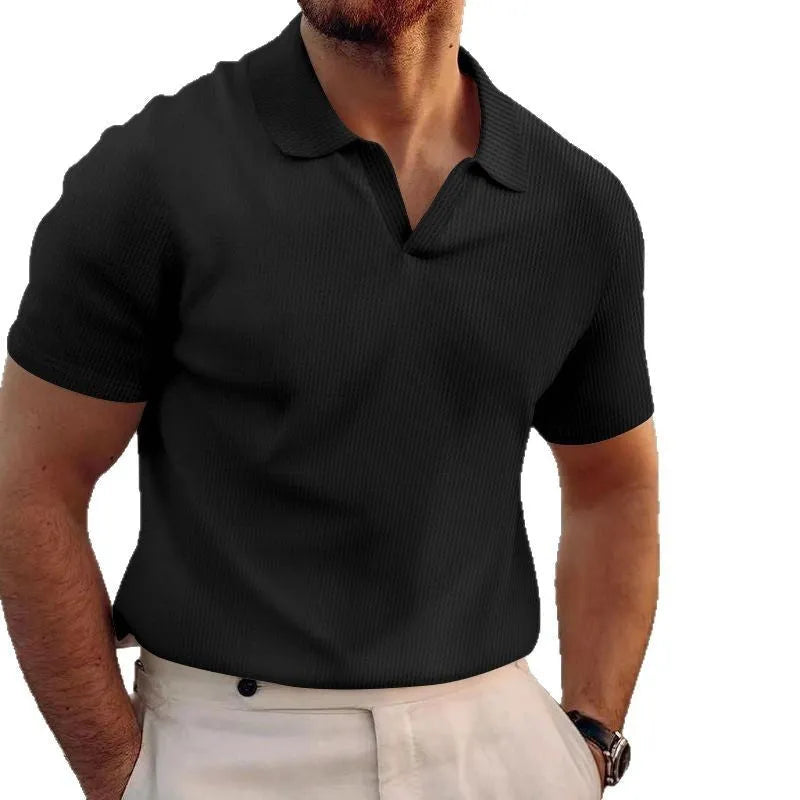 Men's slim fit heavy waffle texture T-shirt in polyester fabric showing textured pattern detail