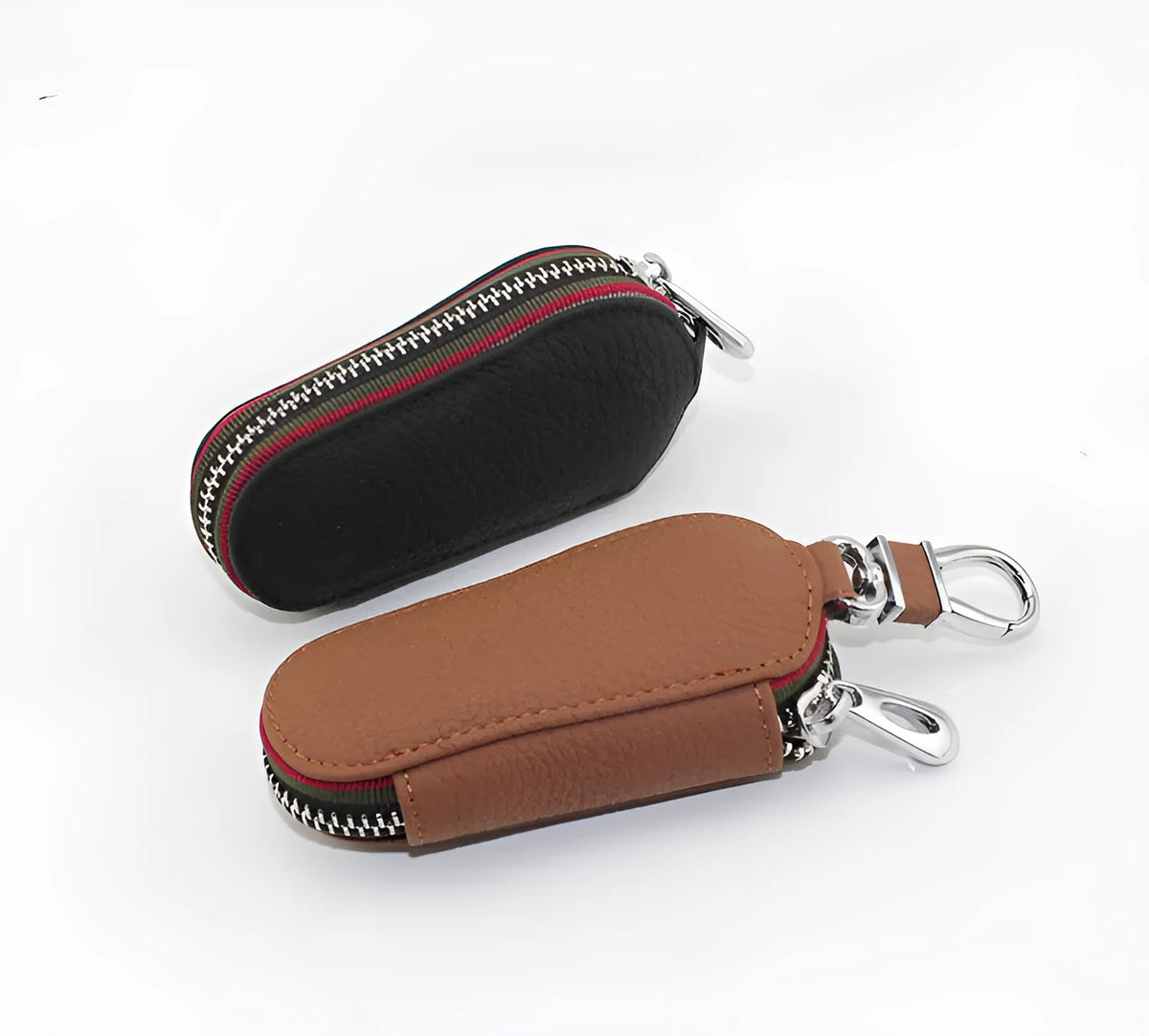 Brown leather universal car key case for storing a car key or remote fob