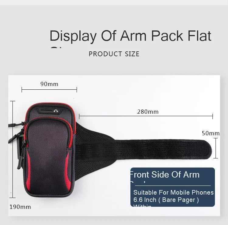 Nylon waterproof mobile phone arm bag with breathable mesh back panel on a person's arm