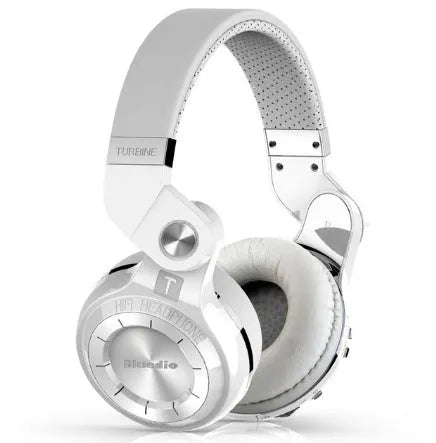 Bluedio T2+ wireless Bluetooth headphones in blue with on-ear design showing 57mm drivers