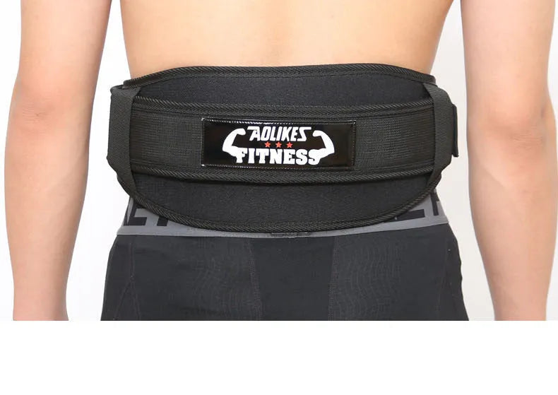 Nylon fitness weightlifting waistband in black, red, or yellow colours on a plain background.