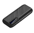 20000mAh portable mini power bank in black showing dual USB output ports and compact size