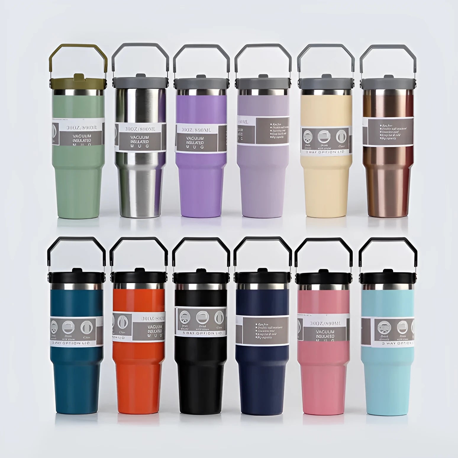 Stainless steel insulated travel tumbler with handle cover in various colours