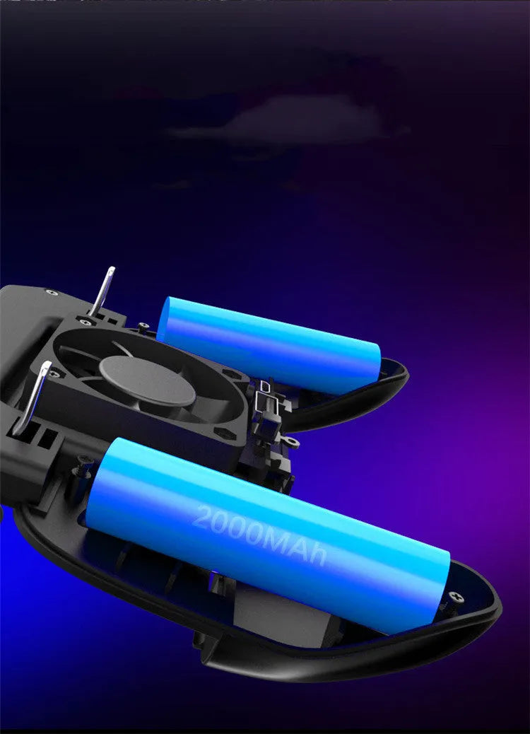 USB mobile game controller for smartphones with aluminium alloy construction on a dark surface.
