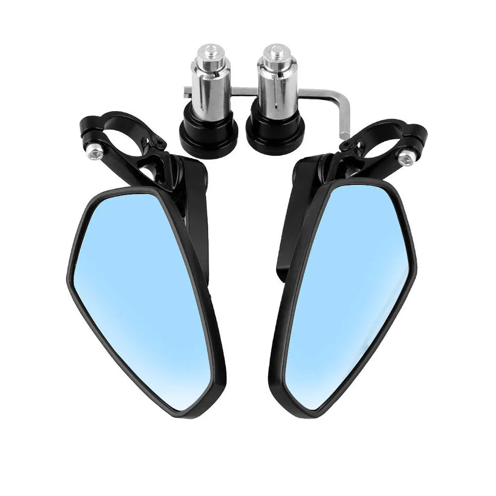 Black aluminium alloy motorcycle retrofit mirror with blue glass for 22mm handlebars