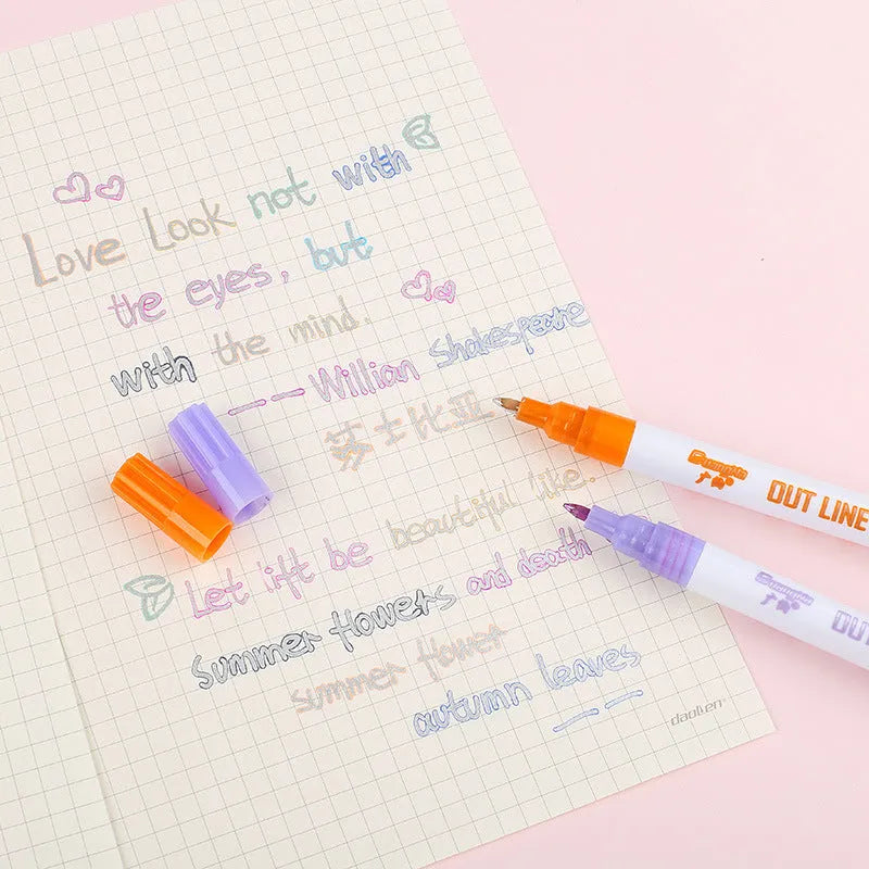 Set of eight fluorescent highlighter pens with 2mm tips in a plastic storage box.