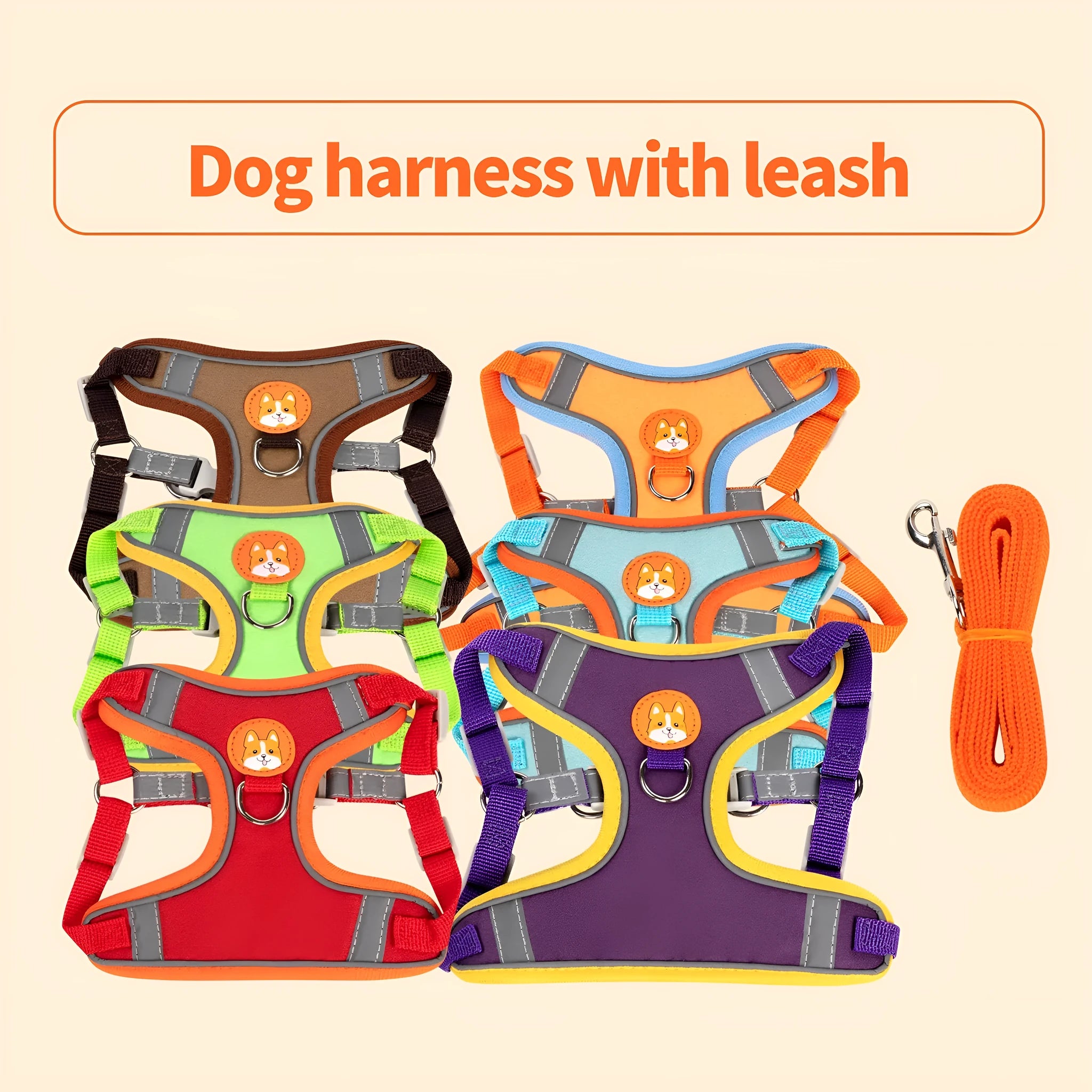 Purple adjustable dog vest harness with chest strap on a white background.