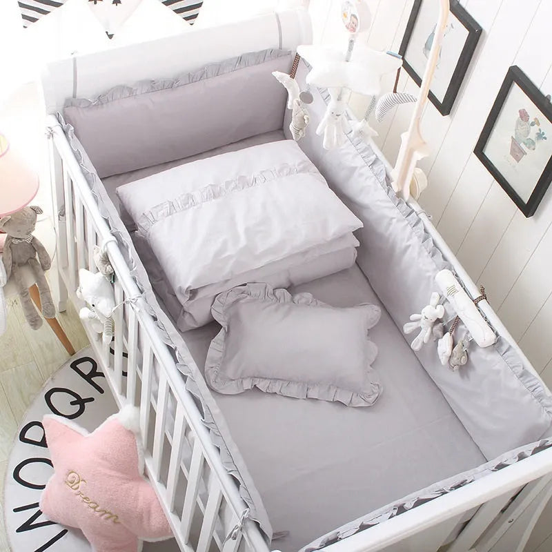 Set of six 30x30 cm pure cotton baby cot bumpers with cartoon computer embroidery pattern in photo colour