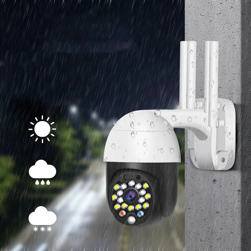 White plastic wireless waterproof dome surveillance camera for HD indoor and outdoor security monitoring.