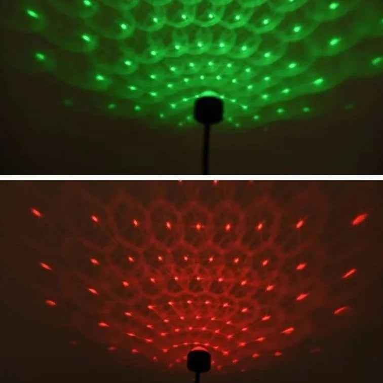 USB car atmosphere projection star light in black ABS plastic plugged into a vehicle interior