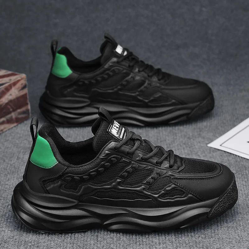 Men's white and black breathable mesh shoes with round toe and PU upper in sizes 39-44