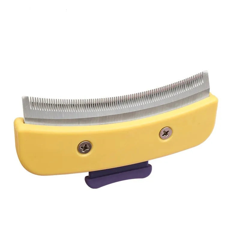 Dog grooming comb with stainless steel blade, available in 7.5cm or 10cm, plastic TPR handle, olive green large option