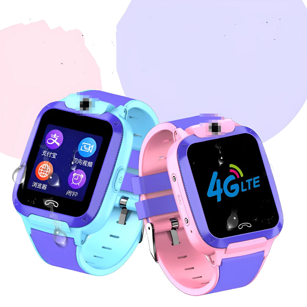 Blue children's smartwatch with a 1.44-inch screen and silicone strap for GPS and video calls.