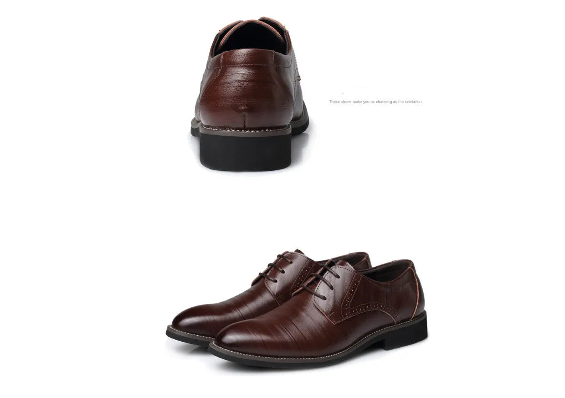 Men's artificial leather business shoes with rivet detail, plain pattern, rubber sole in black colour, size 38-48