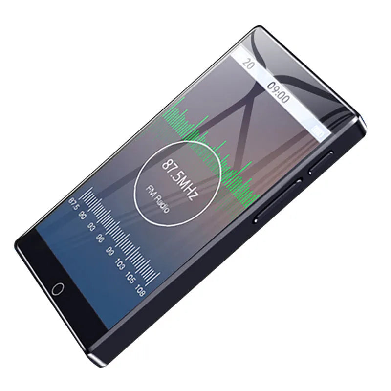 Black Ruizu H1 portable media player with 4-inch touch screen showing its menu interface.