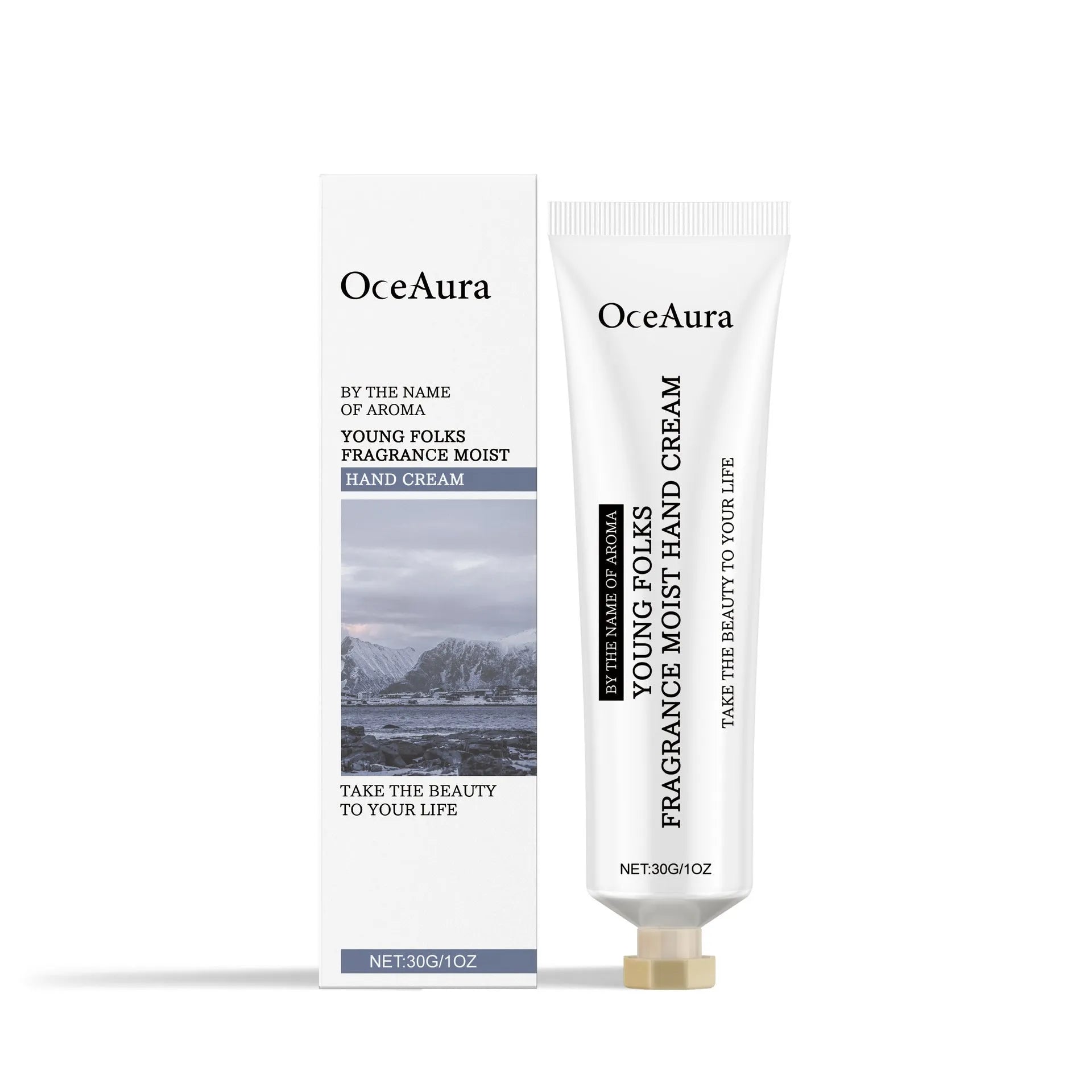 30g tube of moisturising fragrance hand cream showing hyaluronic acid and glycerin on label.