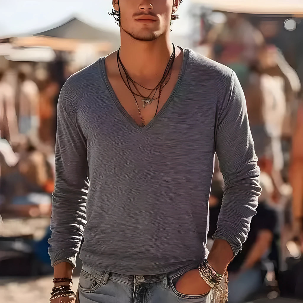 Men's grey long sleeve T-shirt with digital print pattern, autumn winter sports top, sizes S to 6XL