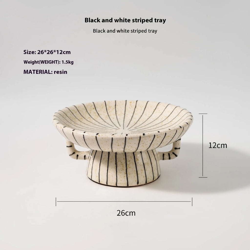 Black and white striped synthetic resin dessert plate for fruit or retro home decor