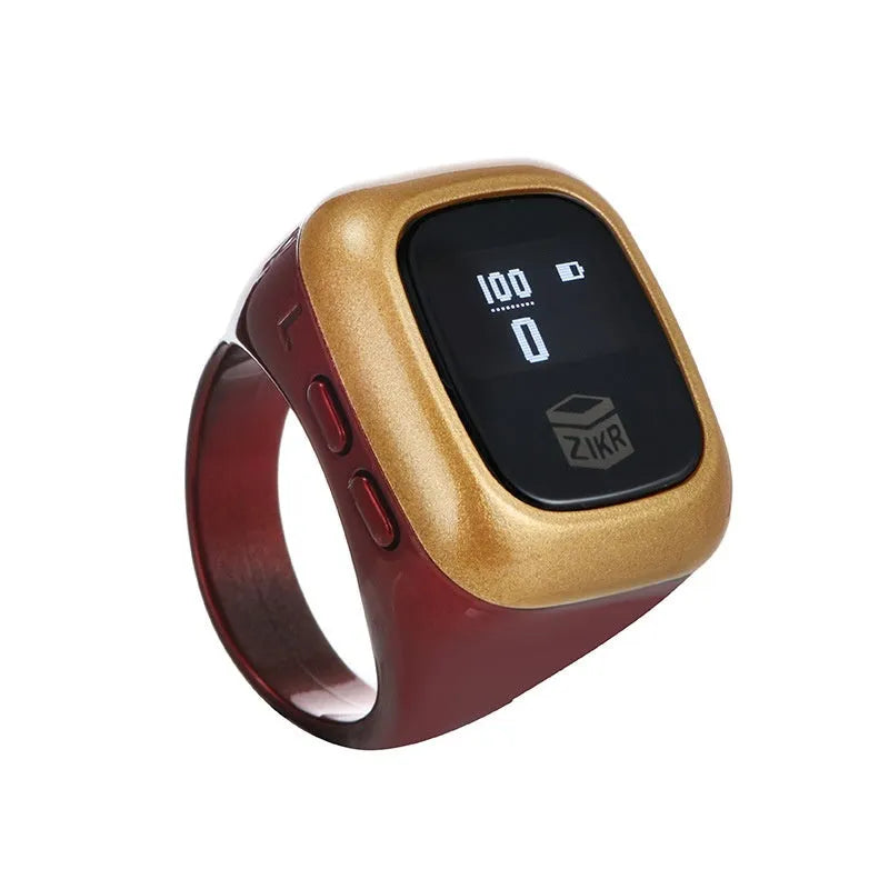 Al-Fatiha Zikr digital wrist counter on strap, showing display screen, available in multiple colours and sizes.