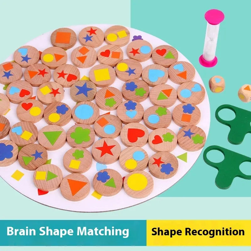 Wooden board game shape matching set for children 4-6 in colour box packaging with board and pieces