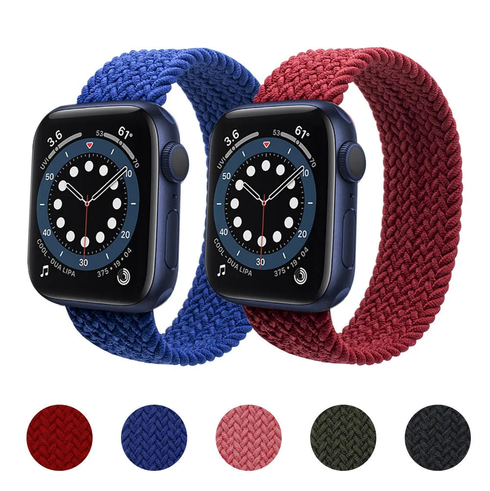 Woven nylon one-piece strap with plastic head for Apple Watch in multiple colours.
