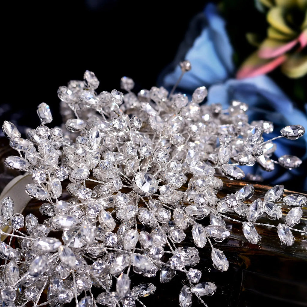 Heavy handmade rhinestone ice and snow queen wedding crown tiara in silver with crystal beaded detailing