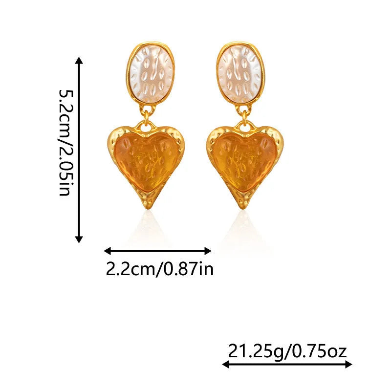 Silver needle pleated oval love heart stud earrings in purple, red, green, yellow and white colour options