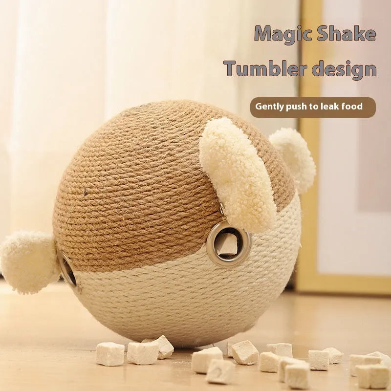 Puffer Leakage Food Feeder sisal cube puzzle toy for dogs and cats on a plain background
