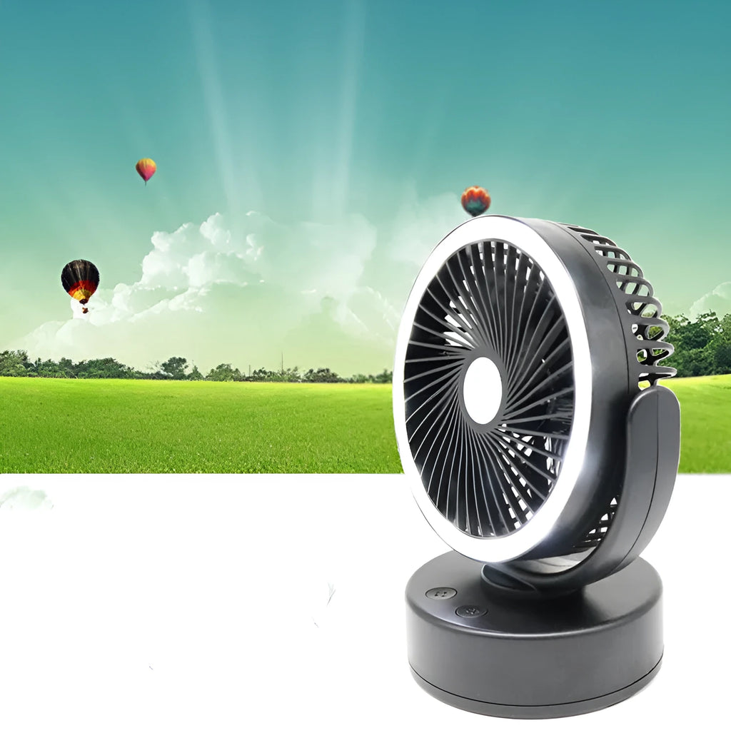 Black ABS tent LED fan light with combined ceiling fan and lantern, 17.5 x 12.9 x 22.0 cm, battery operated