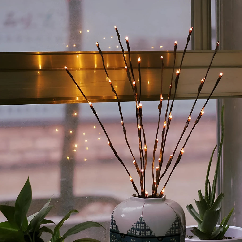 20LED twigs light string decoration with five branches, 75cm length, battery-operated, available in multiple colours