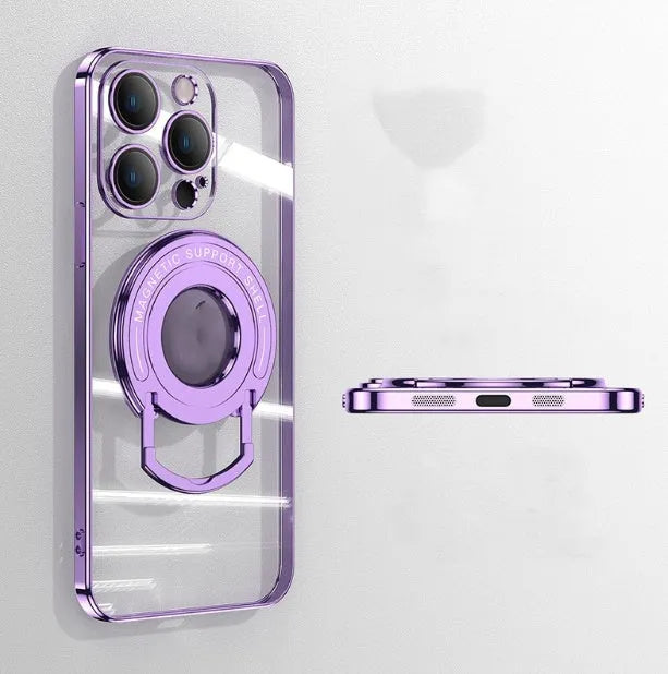 Electroplated magnetic iPhone case with extended pull rod bracket in dark purple colour